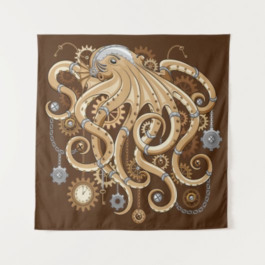 Tenture Octopus Steampunk Surreal Retro Style Machine (Devant)