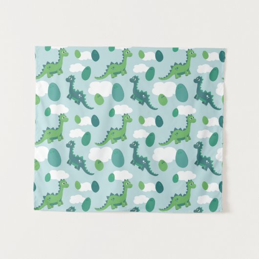 Tenture OEufs de dinosaure bleu vert motif (Devant (Horizontal))