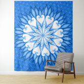 Tenture Oeuvre D'Art Mur Esthétique Mandala Blanc Et Bleu (En situation)