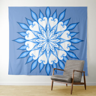 Tenture Oeuvre D'Art Mur Esthétique Mandala Blanc Et Bleu