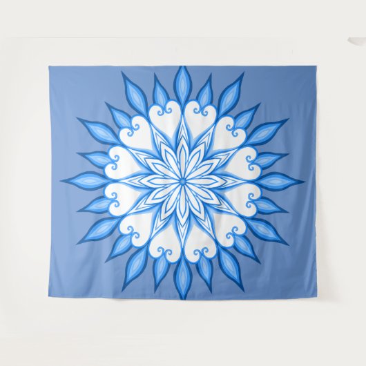 Tenture Oeuvre D'Art Mur Esthétique Mandala Blanc Et Bleu (Devant (Horizontal))