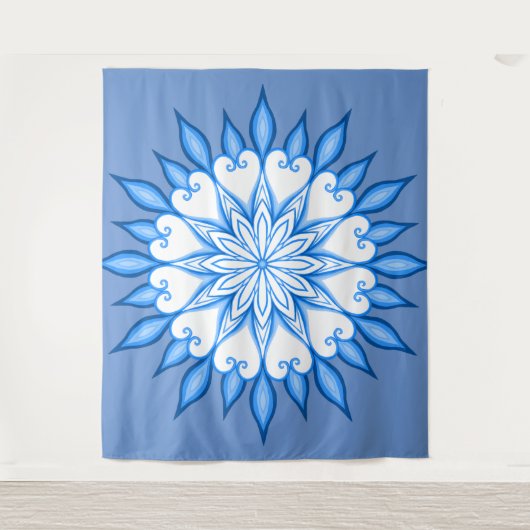 Tenture Oeuvre D'Art Mur Esthétique Mandala Blanc Et Bleu (Devant)