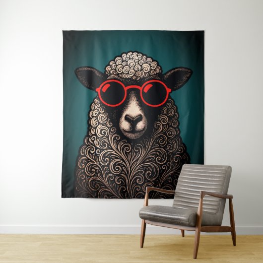 Tenture Oeuvre d'art murale de moutons cool (En situation)