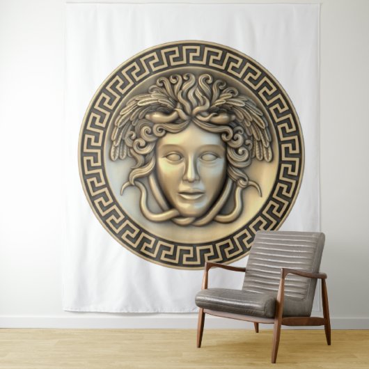 Tenture Œuvre d'art murale en or Méduse (En situation)
