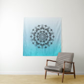 Tenture Œuvre d'art murale mandala bleu aqua (En situation)