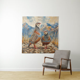Tenture Œuvre d'art représentant un couple de perdrix chou