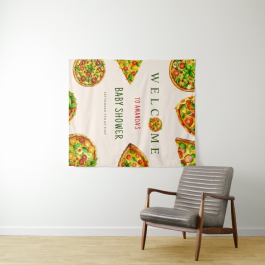 Tenture Oh Baby Pizza Tomates Olivia Baby shower vert (En situation (horizontale))
