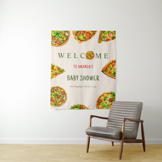 Tenture Oh Baby Pizza Tomates Olivia Baby shower vert (En situation)