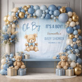Tenture Oh Boy Baby Shower Bear Backdrop