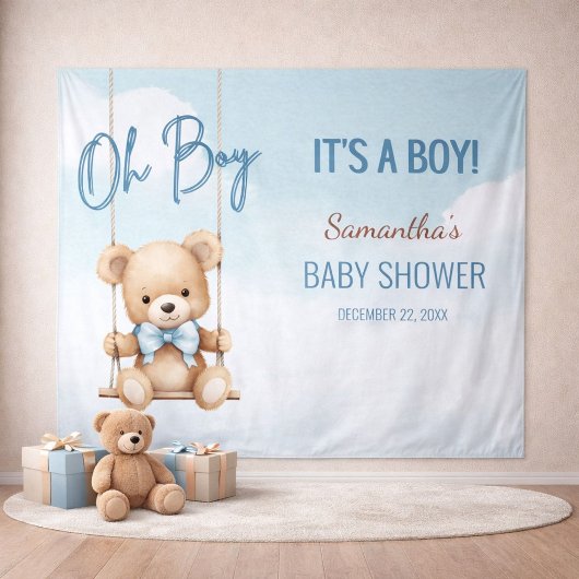 Tenture Oh Boy Baby Shower Bear Backdrop