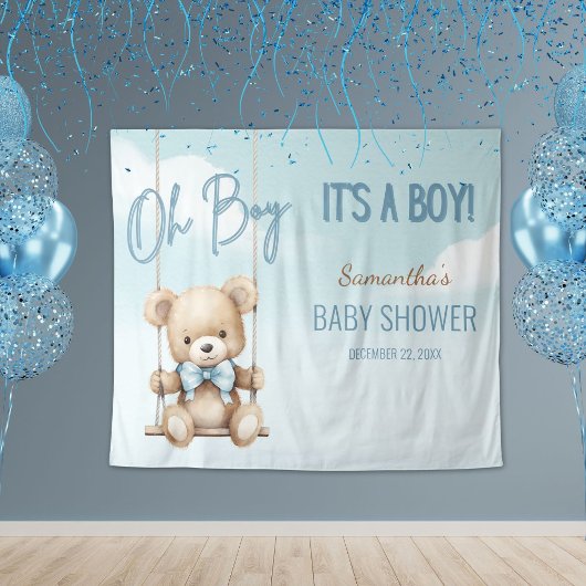 Tenture Oh Boy It's A Boy Bear Baby Shower Backdrop