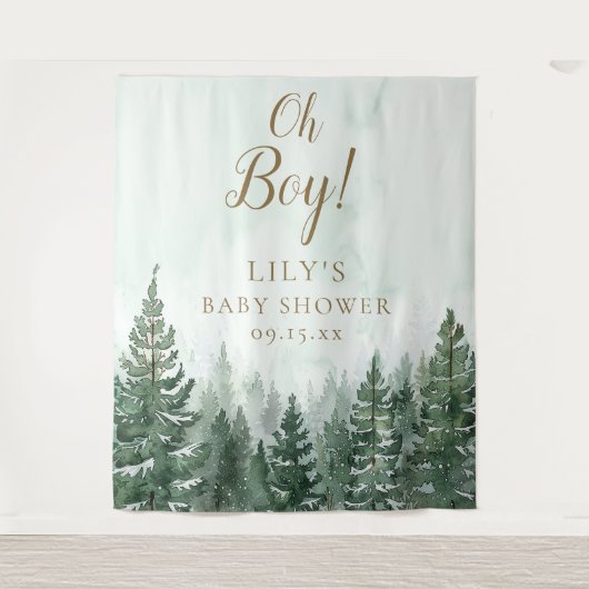 Tenture Oh Boy Rustic Pine Forest Baby shower photo Prop (Devant)