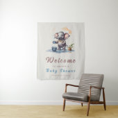 Tenture Oh garçon Elephant Rustique Baby shower bleu or (En situation)