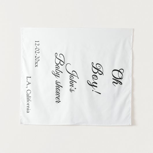 Tenture oh garçon fille baby shower ajouter nom date année (Devant (Horizontal))