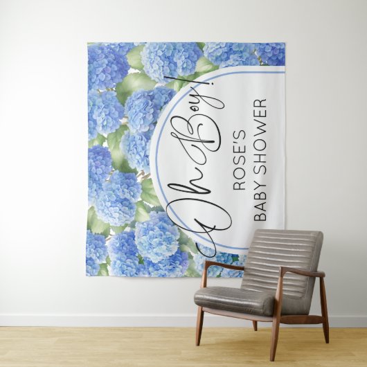 Tenture Oh garçon Hydrangea Baby shower de fleurs bleues (En situation)