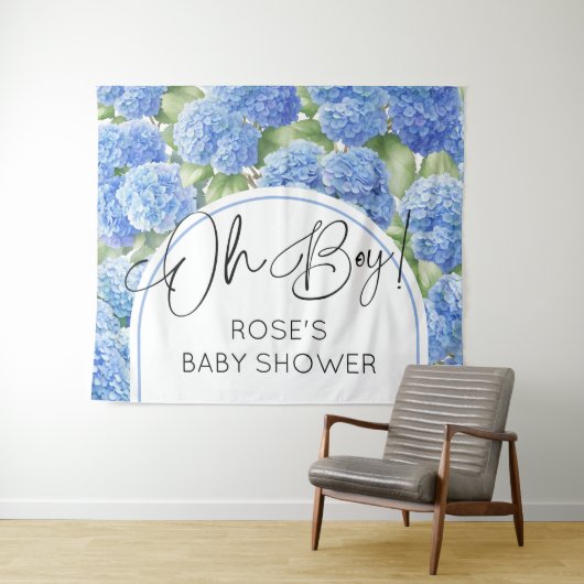 Tenture Oh garçon Hydrangea Baby shower de fleurs bleues (En situation (horizontale))