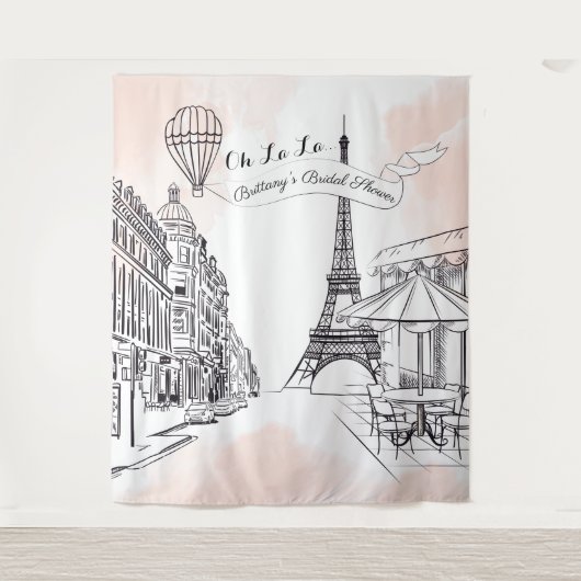 Tenture Oh La La Paris backdrop pink french bridal banner (Devant)