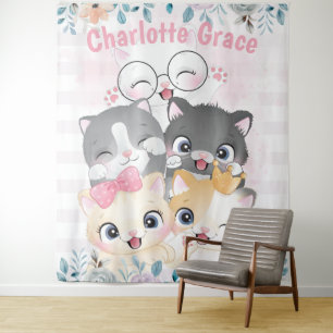 Tenture Oh So Girly Mignon Heureux Amis Chatons Floral Nom