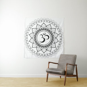 Tenture Ohm Mandala Om Mandala Blanc & Noir
