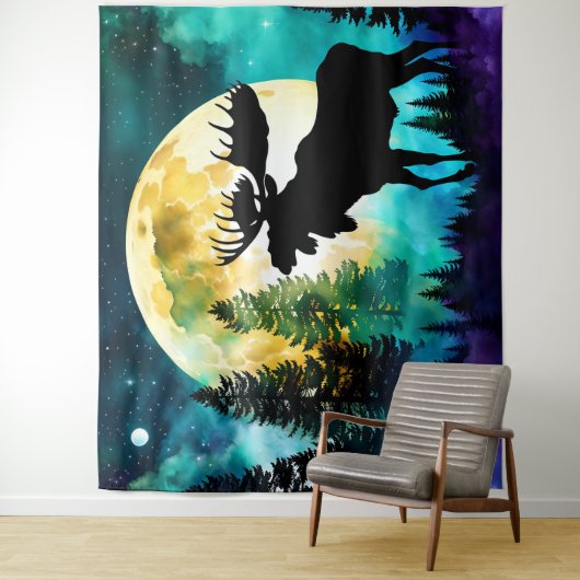 Tenture Oie dans la forêt Pleine lune (En situation)