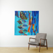 Tenture  oil painting of boats and sea on canvas. Sunset o (En situation (horizontale))