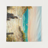 Tenture oil painting of ocean beach dunes with seagulls o (Devant (Horizontal))