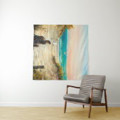 Tenture oil painting of ocean beach dunes with seagulls o (En situation (horizontale))