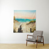 Tenture oil painting of ocean beach dunes with seagulls o (En situation)