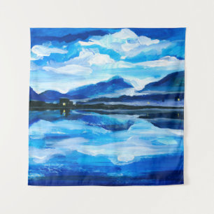 Tenture  Oil Painting of the twilight on mountain lake. Al