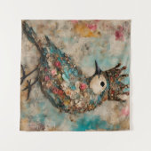 Tenture Oiseau dans un collage médiatique mixte de la Cour (Devant (Horizontal))