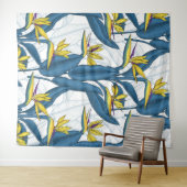 Tenture Oiseau de fleurs de paradis sur blanc (En situation (horizontale))