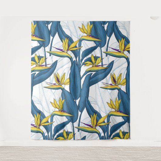 Tenture Oiseau de fleurs de paradis sur blanc (Devant)