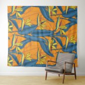 Tenture Oiseau de fleurs paradisiaques sur orange (En situation (horizontale))