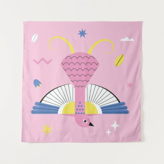 Tenture Oiseau tropical Abstrait : Vintage lumineux. (Devant)