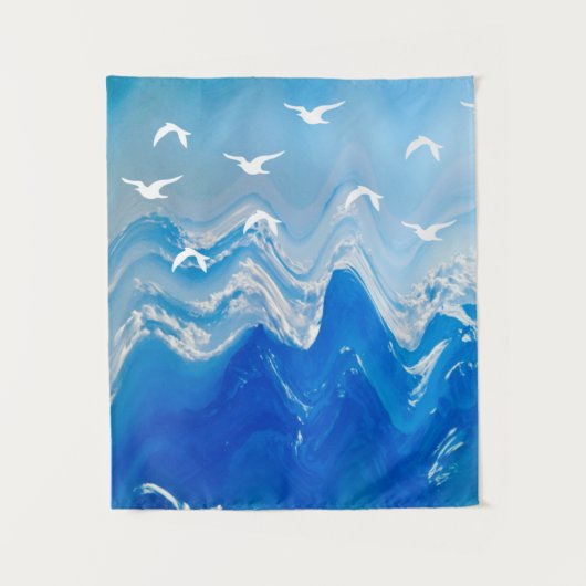 Tenture Oiseaux au-dessus des vagues de la mer (Devant)