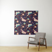 Tenture Oiseaux bleus et roses avec fleurs et feuilles sur (En situation (horizontale))