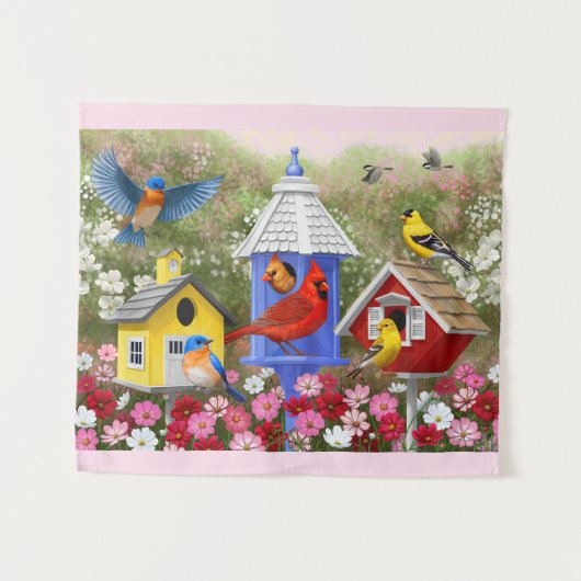 Tenture Oiseaux colorés et maisons d'oiseaux (Devant (Horizontal))