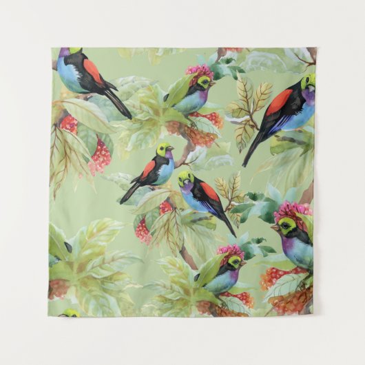 Tenture Oiseaux de fleurs d'été : Motif tropical (Devant)