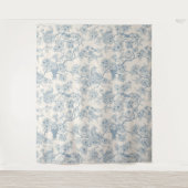 Tenture Oiseaux et fleurs de cerisier en bleu et blanc cas (Devant)