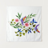 Tenture Oiseaux et fleurs de couleur vive Aquarelle (Devant (Horizontal))