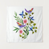 Tenture Oiseaux et fleurs de couleur vive Aquarelle (Devant)