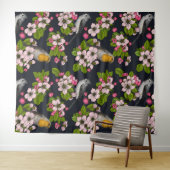 Tenture Oiseaux et fleurs en noir (En situation (horizontale))