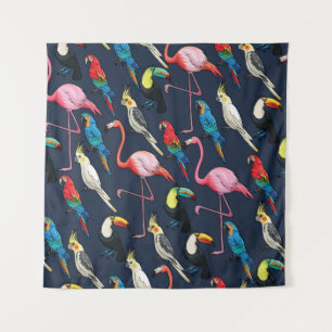 Tenture Oiseaux exotiques colorés Motif foncé