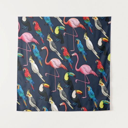 Tenture Oiseaux exotiques colorés Motif foncé (Devant)