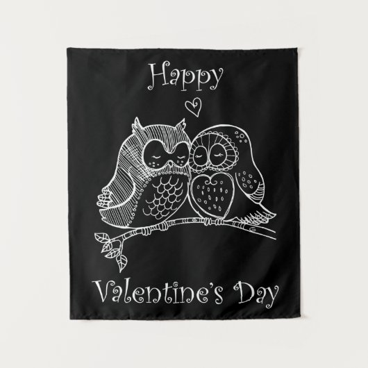 Tenture Oiseaux mignons Aimer Chouette Couple Ligne Romanc (Devant)