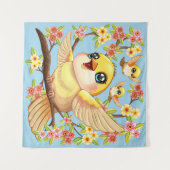 Tenture Oiseaux mignons et heureux parmi les fleurs du pri (Devant (Horizontal))