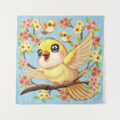Tenture Oiseaux mignons et heureux parmi les fleurs du pri (Devant)