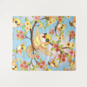 Tenture Oiseaux mignons et heureux parmi les fleurs du pri (Devant (Horizontal))