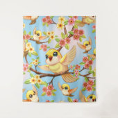 Tenture Oiseaux mignons et heureux parmi les fleurs du pri (Devant)