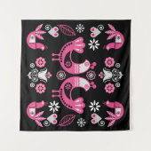 Tenture Oiseaux roses et blancs du folklore scandinave (Devant (Horizontal))